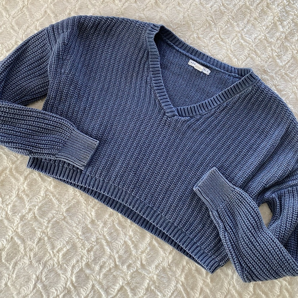 Aeropostale Ribbed Blue Country Chic Cropped Sweater Longsleeved XS Y2K Baby
